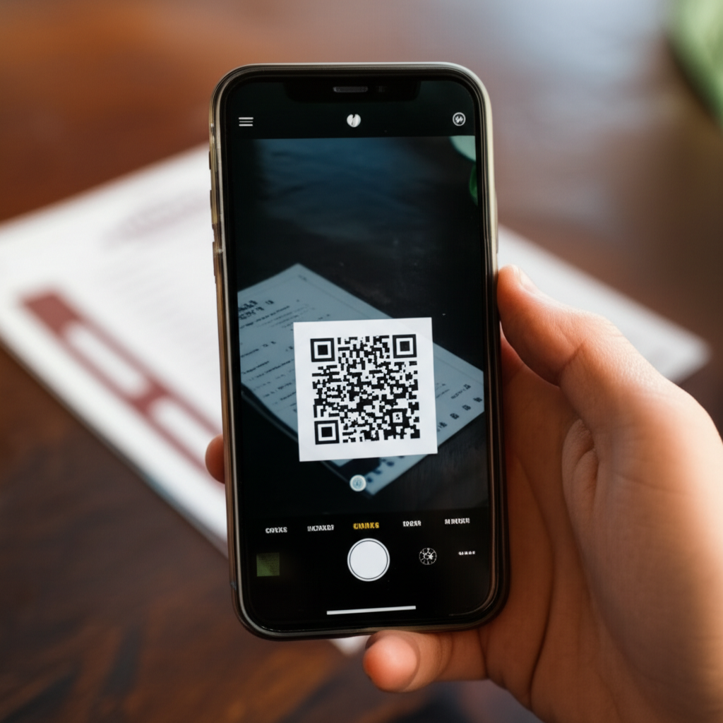 Hand scanning QR code